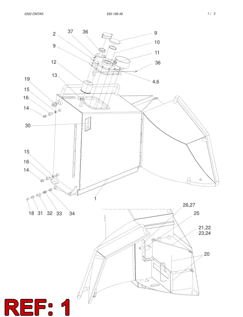 55019950 550 199 50 FUEL TANK - Sandvik Technical Drawing