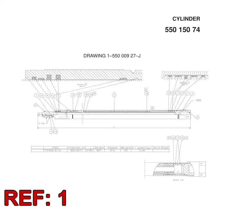 55020913 550 209 13 PISTON ROD - Sandvik Technical Drawing