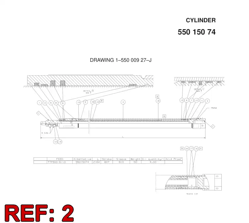 55020916 550 209 16 CYLINDER TUBE - Sandvik Technical Drawing