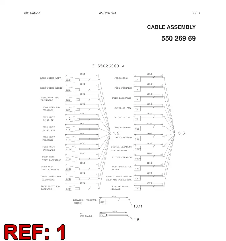 55021775 550 217 75 PRE-WIRED PLUG CABLE - Sandvik Technical Drawing