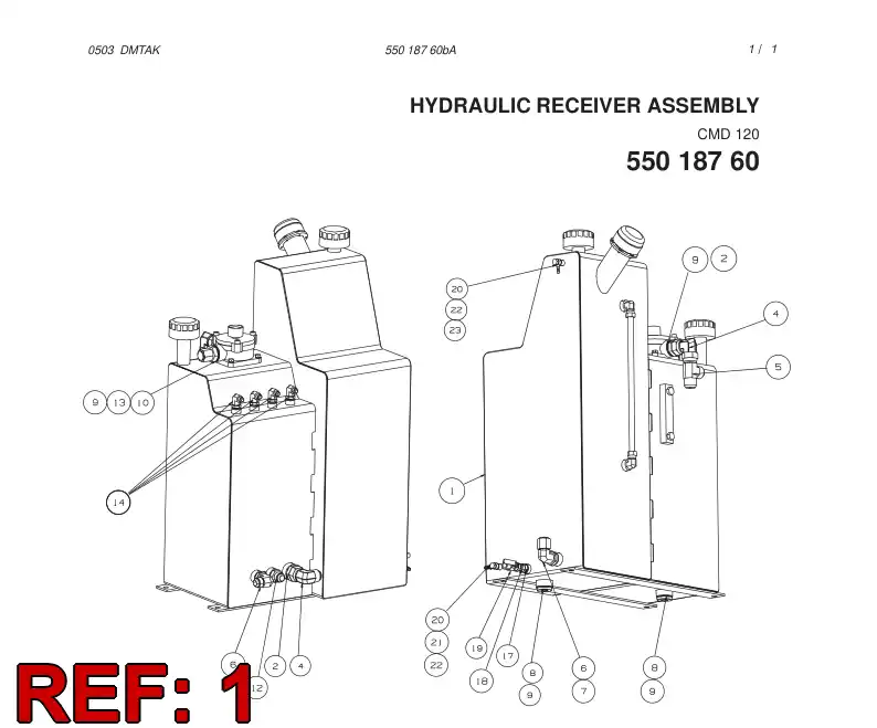 55022387 550 223 87 HYDRAULIC RECEIVER ASSEMBLY - Sandvik Technical Drawing