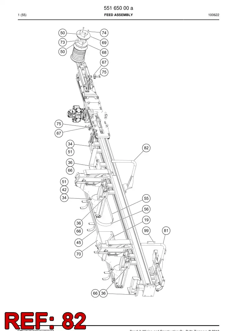 55022744 550 227 44 Safety bar - Sandvik Technical Drawing