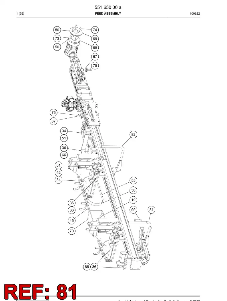 55022745 550 227 45 Safety bar - Sandvik Technical Drawing