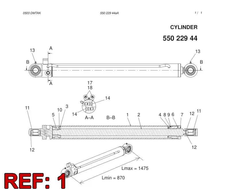 55022941 550 229 41 CYLINDER TUBE - Sandvik Technical Drawing