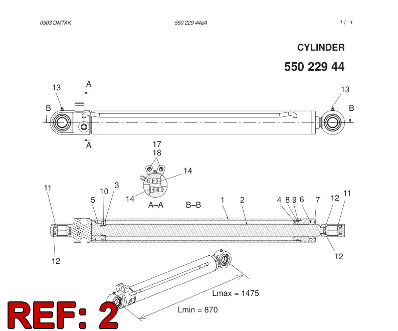55022943 550 229 43 Rod, PISTON - Sandvik Technical Drawing