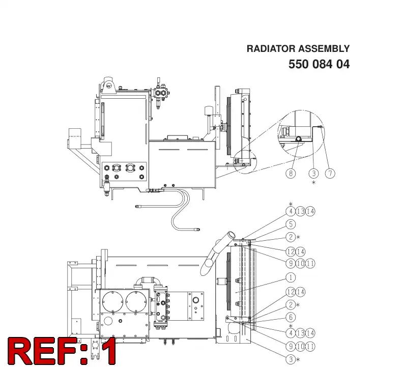 55023512 550 235 12 RADIATOR ASSEMBLY - Sandvik Technical Drawing