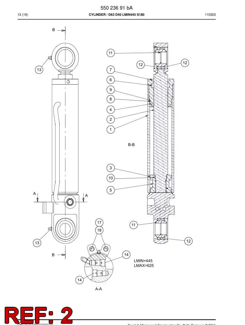 55023690 550 236 90 Rod, PISTON - Sandvik Technical Drawing
