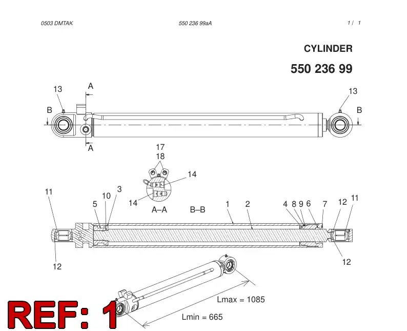 55023697 550 236 97 CYLINDER TUBE - Sandvik Technical Drawing