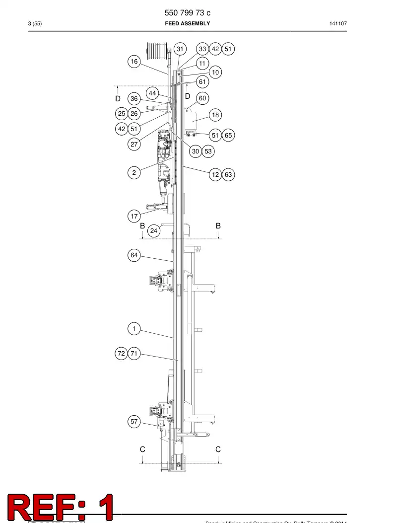 55023707f 550 237 07f Rail beam - Sandvik Technical Drawing