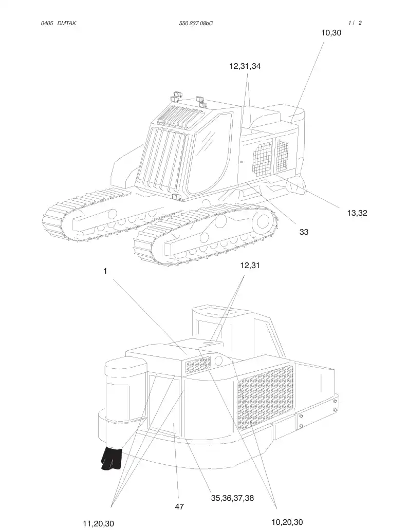55023708bC 550 237 08bC COVERS ASSY - Sandvik Technical Drawing