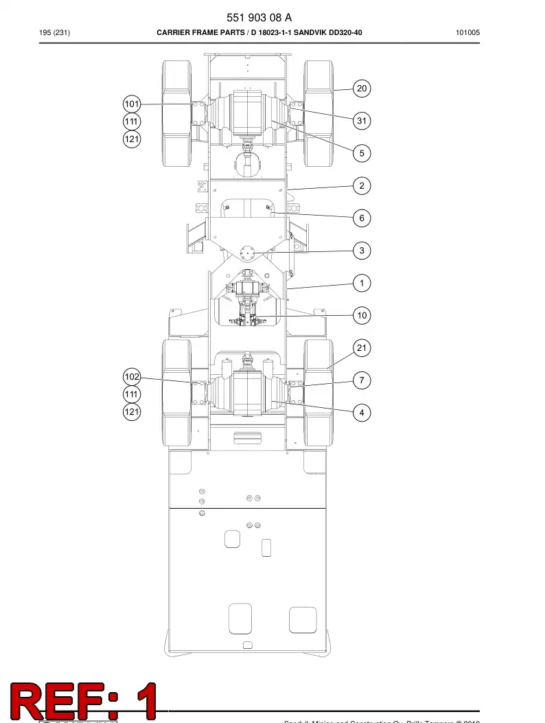 55024989a 550 249 89a Carrier (rear) - Sandvik Technical Drawing