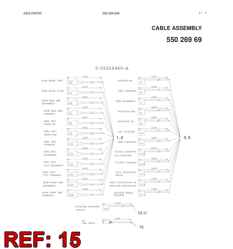 55025722 550 257 22 CABLE ASSEMBLY - Sandvik Technical Drawing