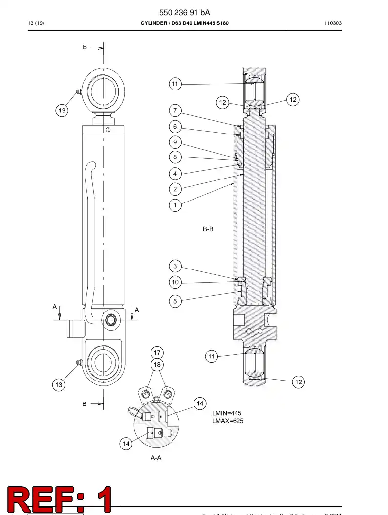 55026204 550 262 04 Cylinder tube - Sandvik Technical Drawing
