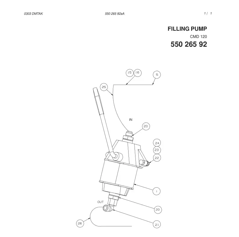 55026592aA 550 265 92aA FILLING PUMP - Sandvik Technical Drawing