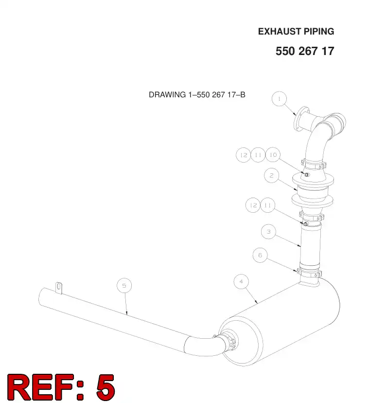 55027438 550 274 38 EXHAUST PIPE - Sandvik Technical Drawing