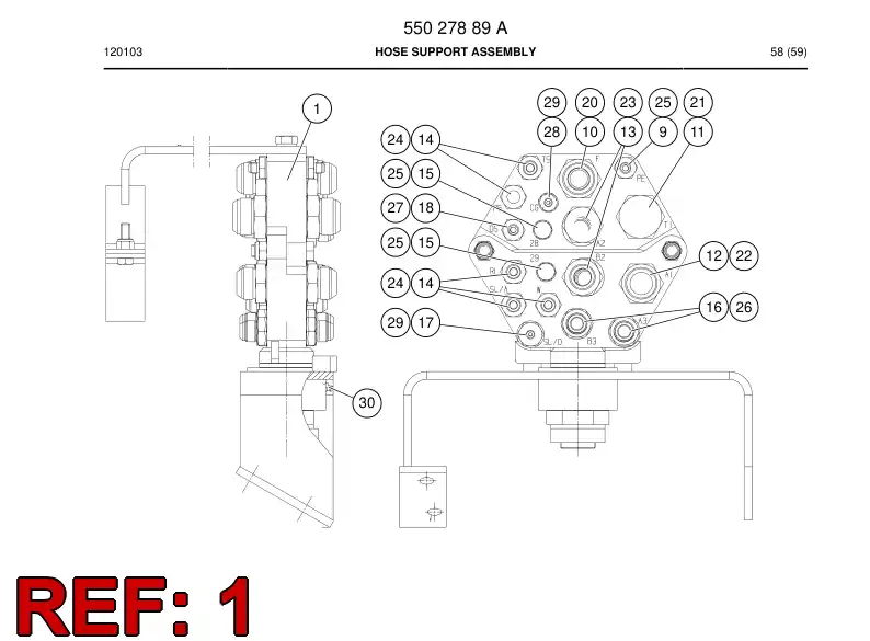 55027884 550 278 84 Supporting block assembly - Sandvik Technical Drawing