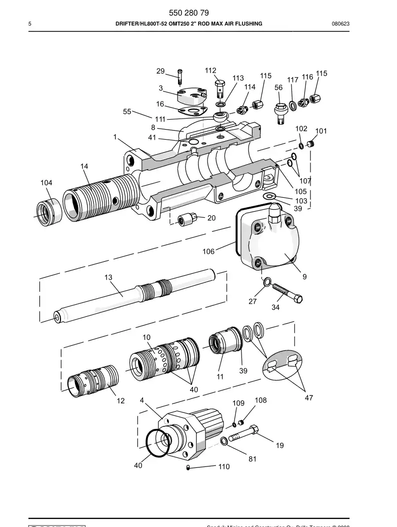 55028079 550 280 79 HYDRAULIC ROCK DRILL HL800 - Sandvik Technical Drawing