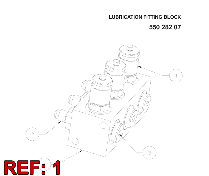 55028209 550 282 09 LUBRICATION FITTING BLOCK - Sandvik Technical Drawing