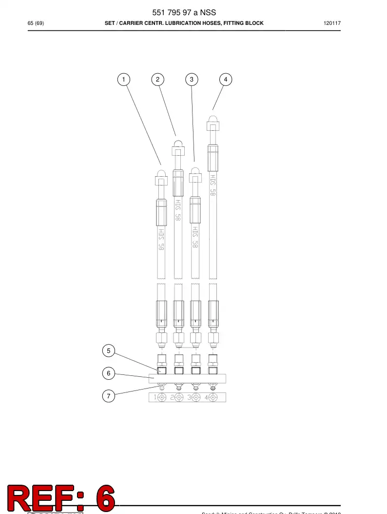 55028464 550 284 64 Lubrication fitting block - Sandvik Technical Drawing