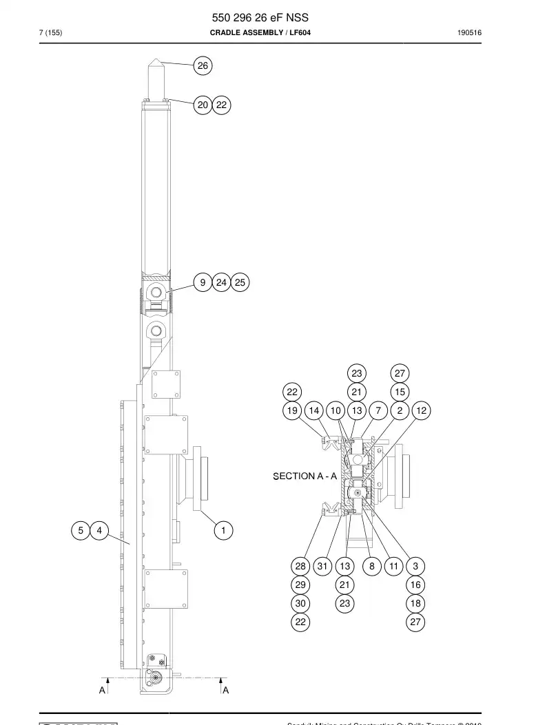 55029626e 550 296 26e Cradle Assembly - Sandvik Technical Drawing