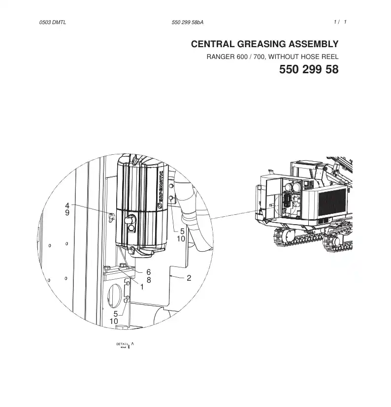 55029958bA 550 299 58bA CENTRAL GREASING ASSEMBLY - Sandvik Technical Drawing