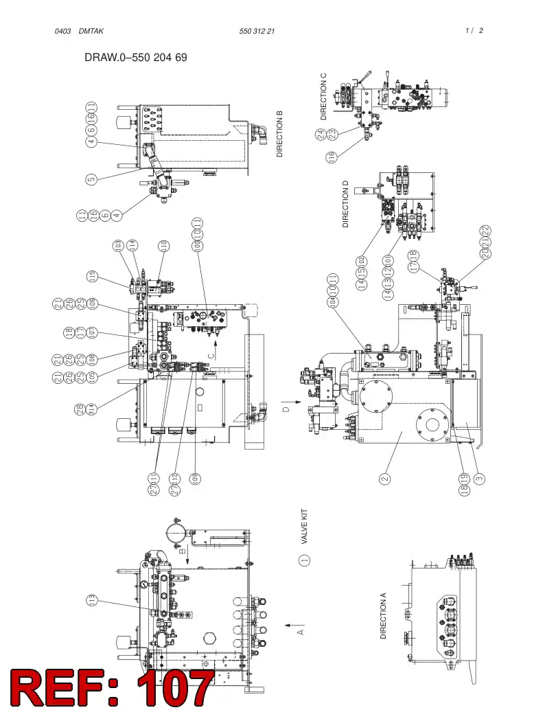 55030515 550 305 15 VALVE GROUP ASSY - Sandvik Technical Drawing