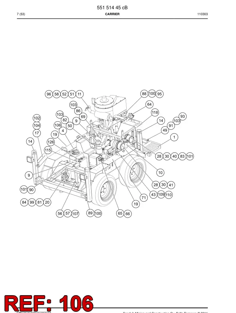 55031222a 550 312 22a Hose assembly - Sandvik Technical Drawing