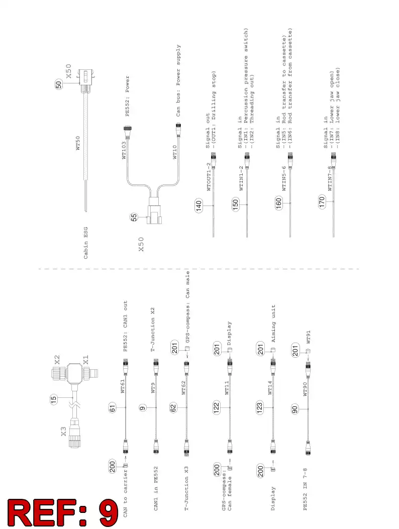 55031336 550 313 36 PRE-WIRED PLUG CABLE - Sandvik Technical Drawing