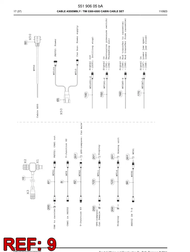 55031336b 550 313 36b Cable, Pre-Wired Plug - Sandvik Technical Drawing