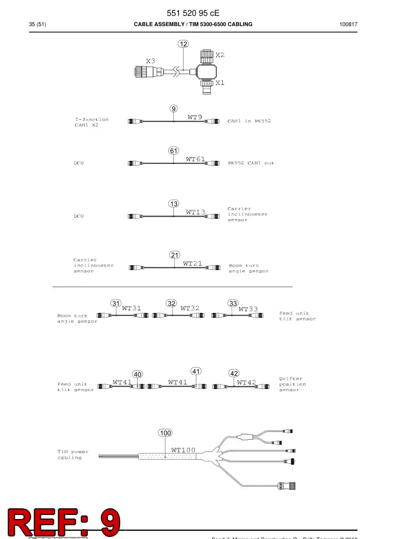 55031337b 550 313 37b Cable, Pre-Wired Plug - Sandvik Technical Drawing