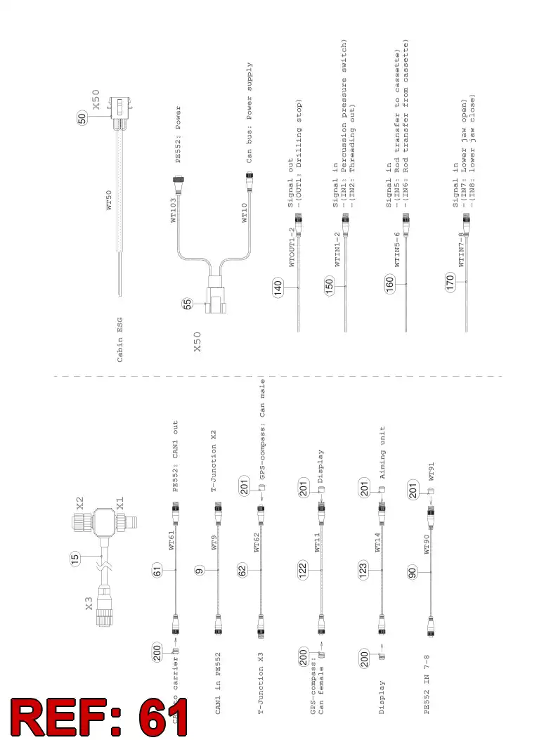 55031338 550 313 38 PRE-WIRED PLUG CABLE - Sandvik Technical Drawing