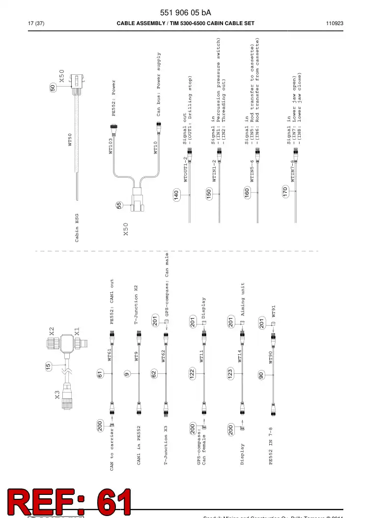 55031338d 550 313 38d CABLE, CONECTOR MACHO PRECABLEADO - Sandvik Technical Drawing