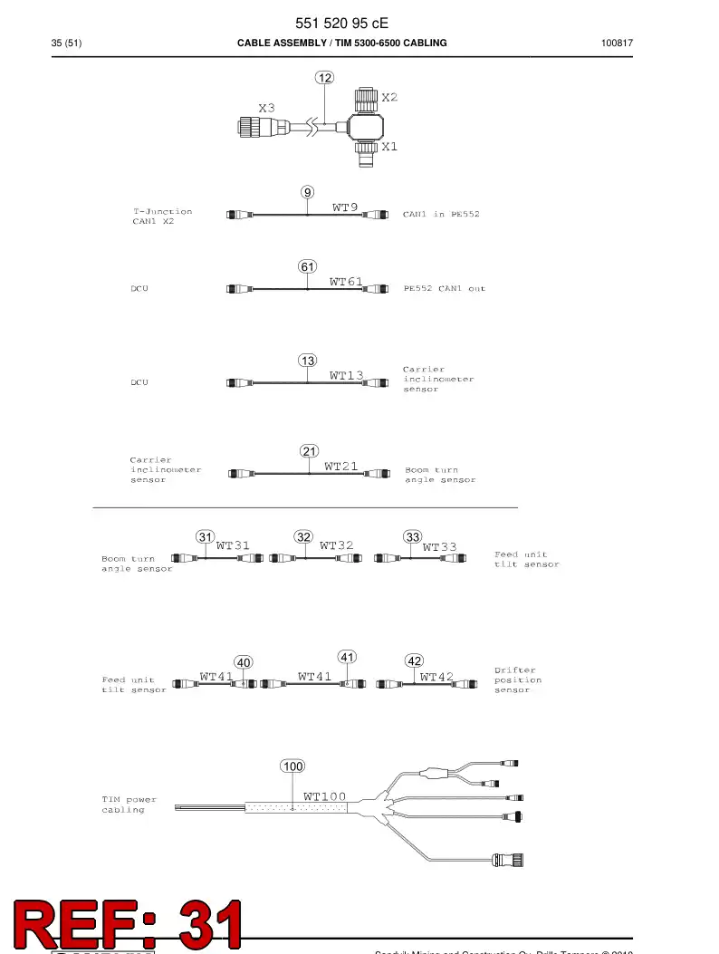 55031340b 550 313 40b CABLE, CONECTOR MACHO PRECABLEADO - Sandvik Technical Drawing
