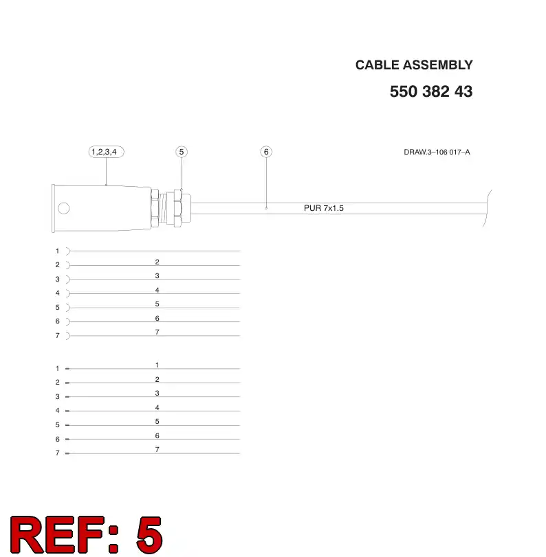 55031350 550 313 50 Cable, Shielded - Sandvik Technical Drawing