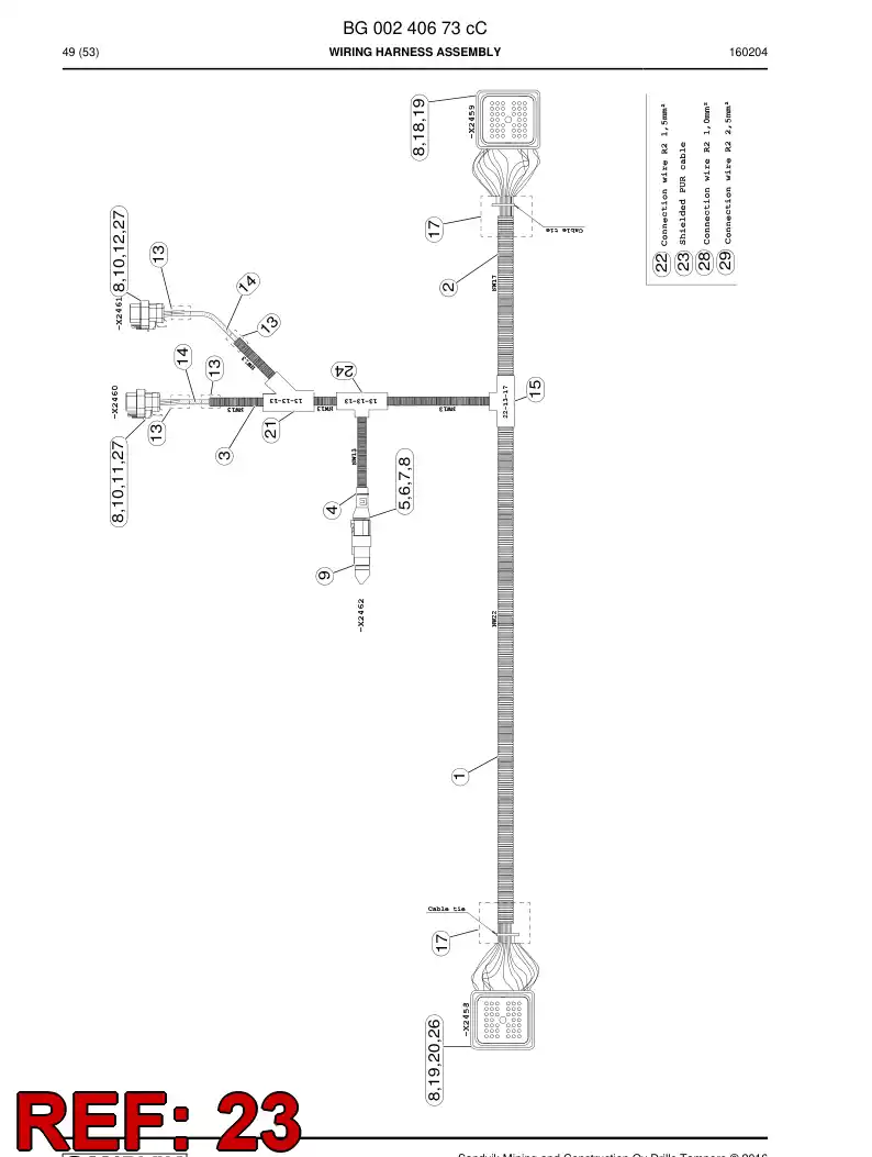 55031350a 550 313 50a Cable, Screened - Sandvik Technical Drawing