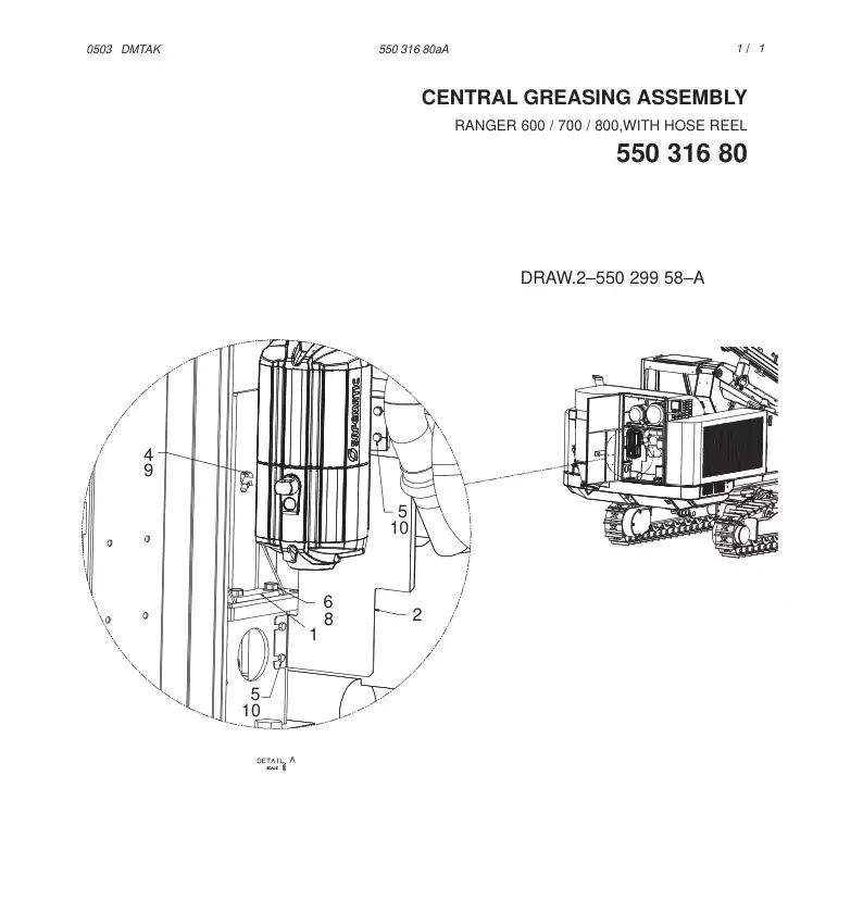 55031680aA 550 316 80aA CENTRAL GREASING ASSEMBLY - Sandvik Technical Drawing