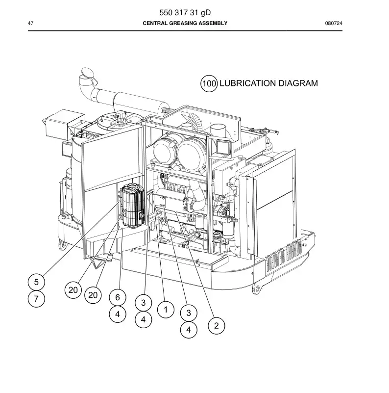 55031731g 550 317 31g CENTRAL GREASING ASSEMBLY - Sandvik Technical Drawing
