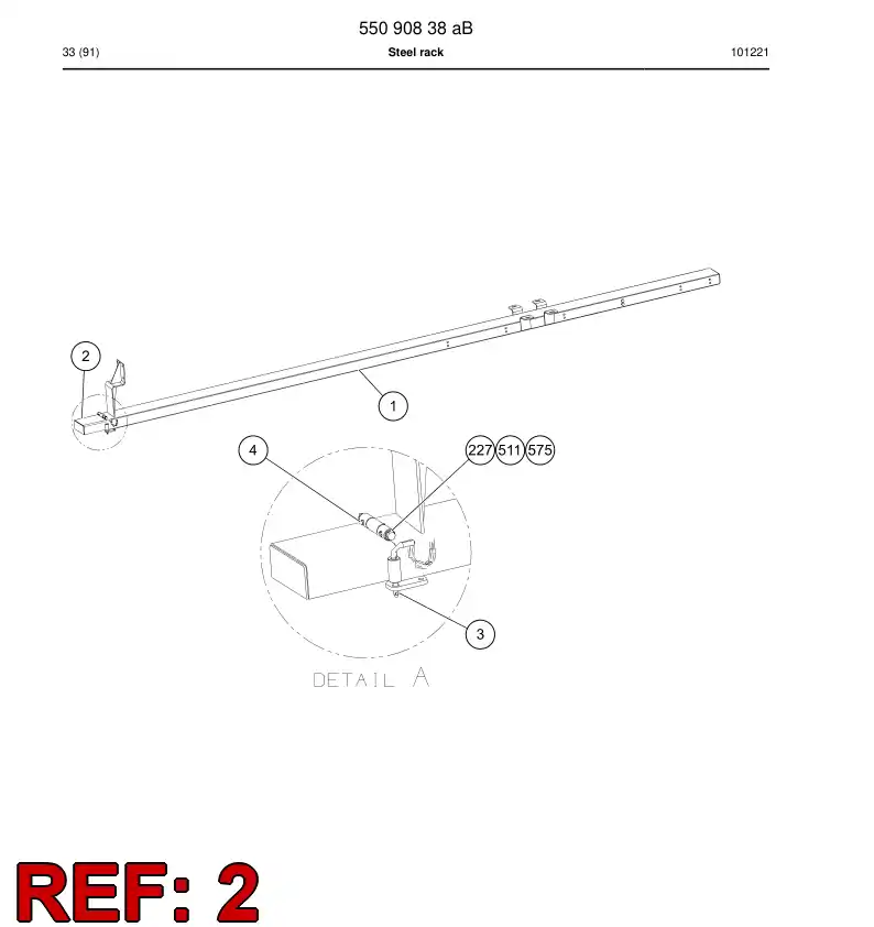 55033489 550 334 89 Rack, Drill Steel - Sandvik Technical Drawing
