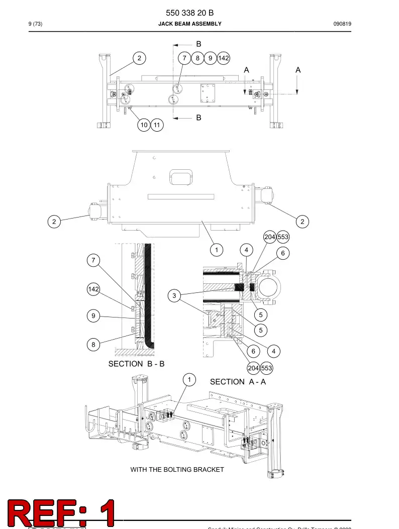 55033786 550 337 86 Jack beam - Sandvik Technical Drawing