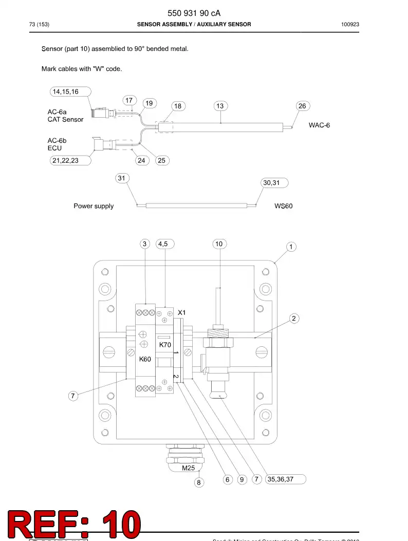 55033872a 550 338 72a Sensor - Sandvik Technical Drawing