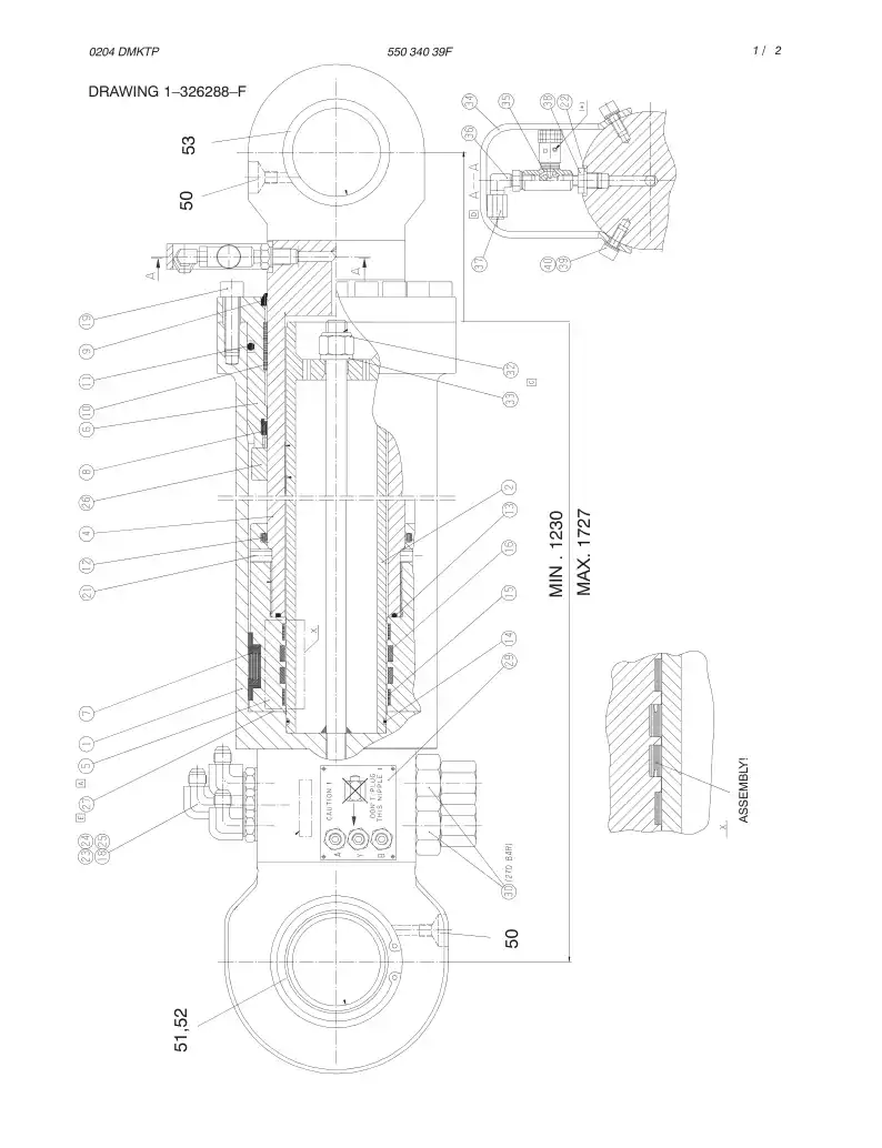 55034039F 550 340 39F HYDR. CYLINDER - Sandvik Technical Drawing