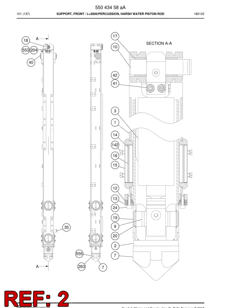 55034899a 550 348 99a Tube, Inner - Sandvik Technical Drawing