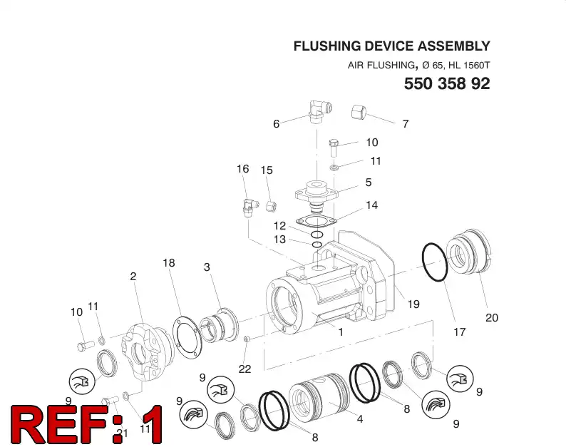 55035825 550 358 25 Flushing Device Assembly - Sandvik Technical Drawing
