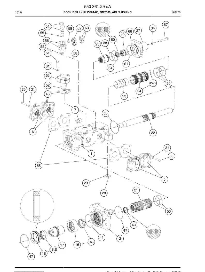 55036129d 550 361 29d ROCK DRILL - Sandvik Technical Drawing