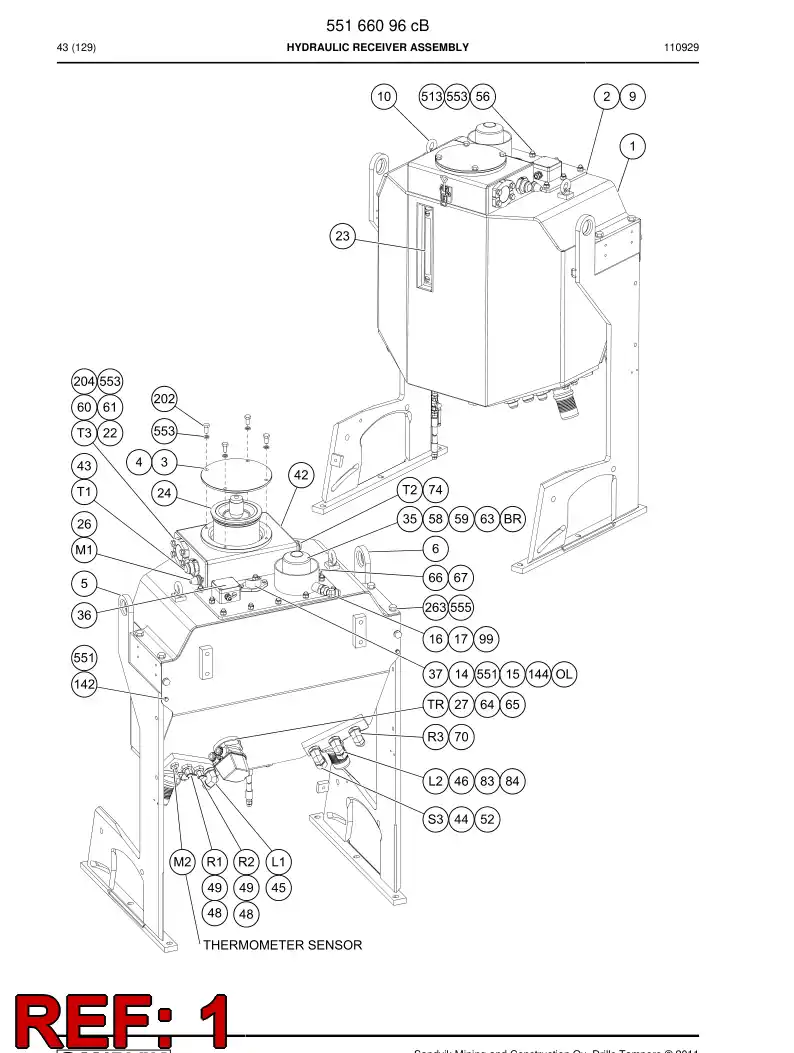 55036310a 550 363 10a Hydraulic receiver - Sandvik Technical Drawing