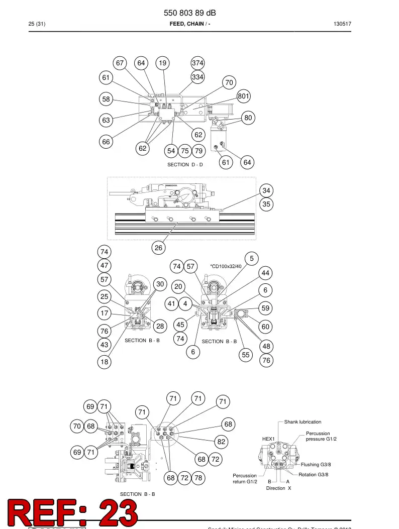 55037007 550 370 07 Support, Hose - Sandvik Technical Drawing