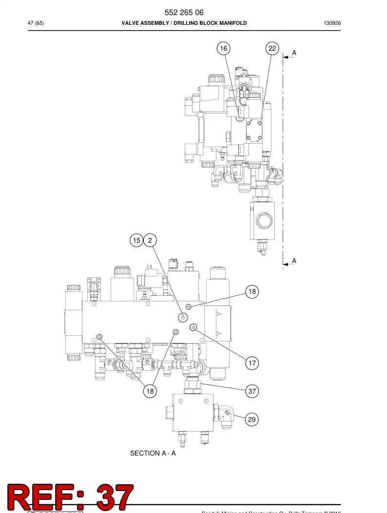 55037343 550 373 43 Adapter, Hydraulic - Sandvik Technical Drawing