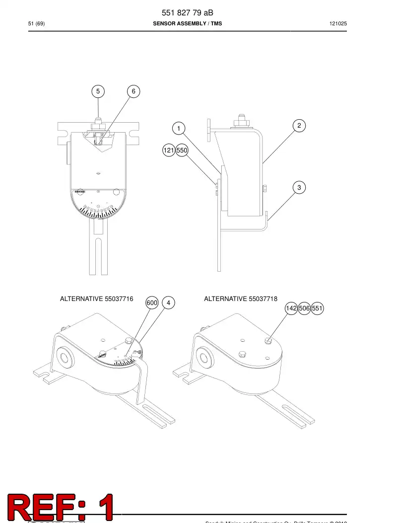 55037345 550 373 45 Sensor, Angle - Sandvik Technical Drawing