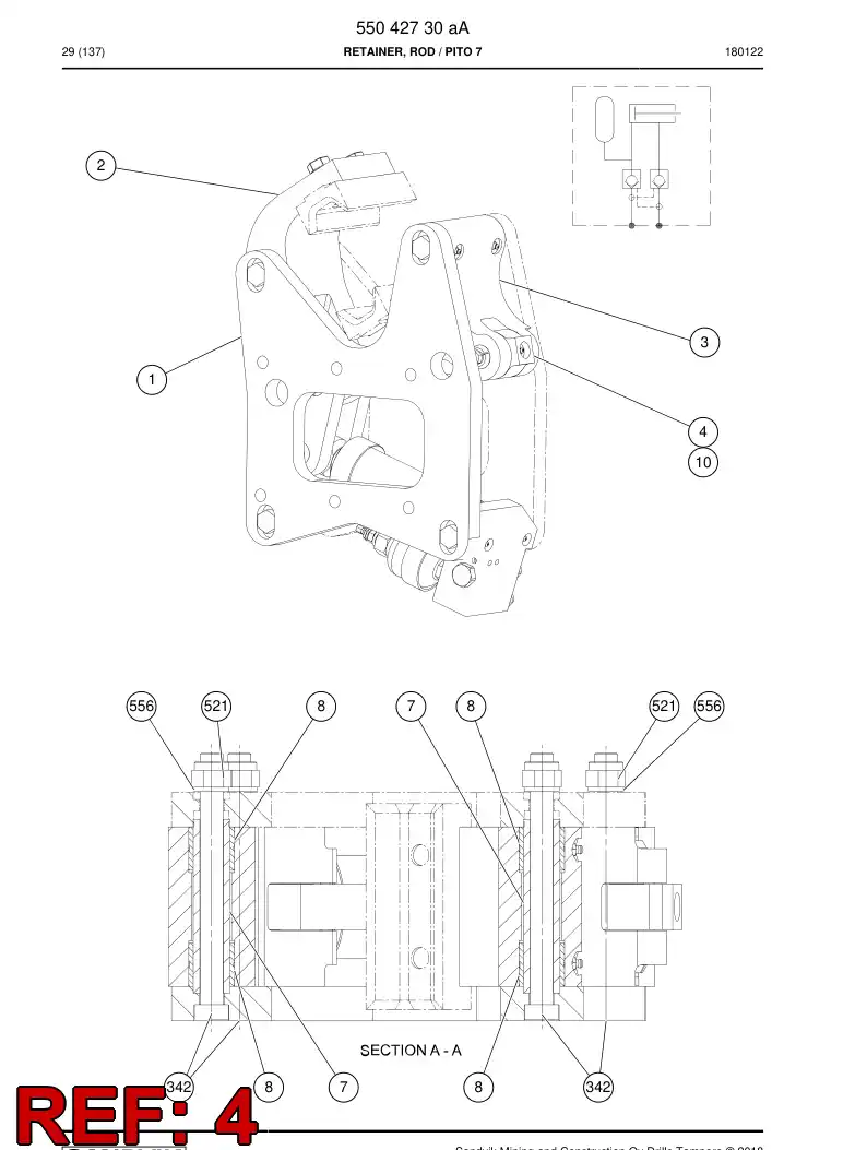55037395a 550 373 95a Lever - Sandvik Technical Drawing