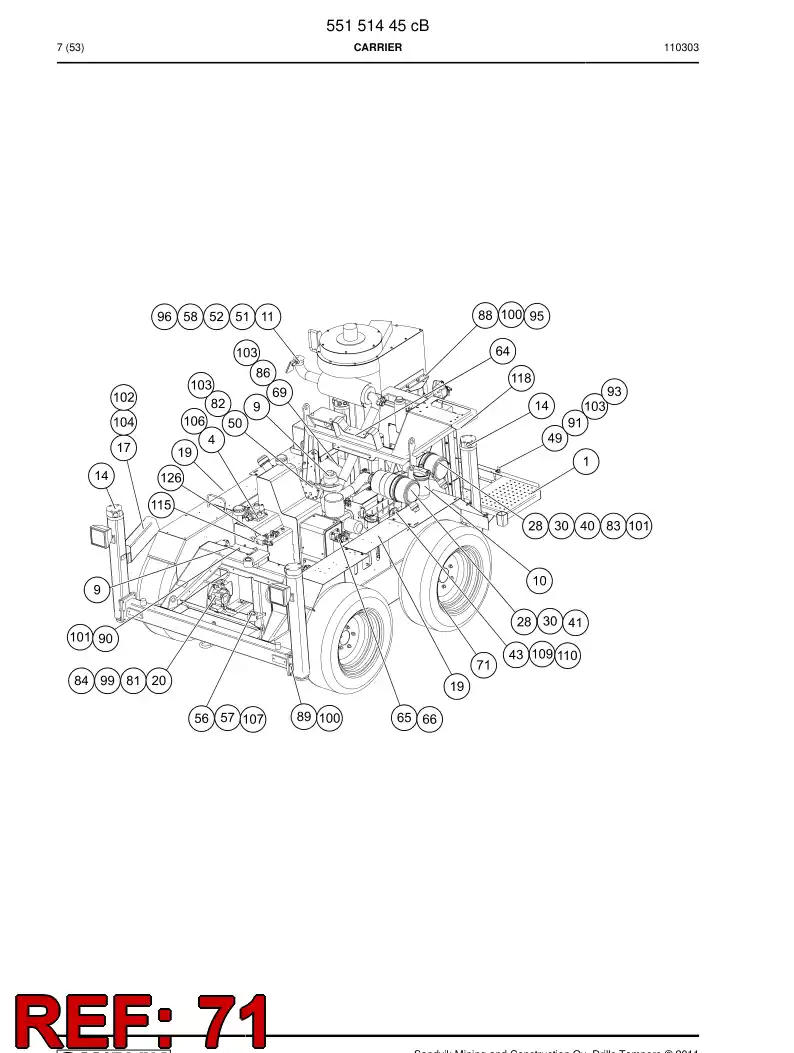 55037577a 550 375 77a Wheel Assembly - Sandvik Technical Drawing